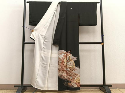 平和屋着物■豪華黒留袖　檜扇花鳥文　金彩　正絹　逸品　BAAR5121ui