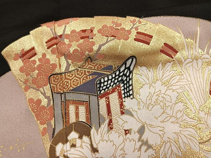 平和屋着物■豪華黒留袖　檜扇花鳥文　金彩　正絹　逸品　BAAR5121ui