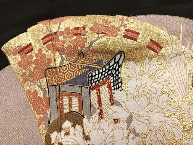 平和屋着物■豪華黒留袖　檜扇花鳥文　金彩　正絹　逸品　BAAR5121ui