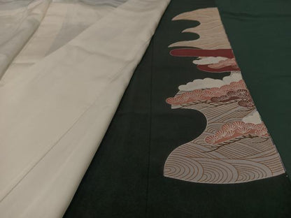 平和屋着物■豪華黒留袖　駒刺繍　飛鶴浜松文　金彩　正絹　逸品　BAAR6076kg