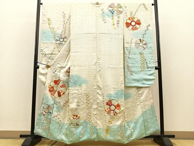 超ポイントアップ祭 平和屋着物□豪華振袖 刺繍 逸品 正絹 金銀糸 暈し染め 舞花文 着物・浴衣