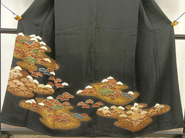 平和屋着物■豪華黒留袖 駒刺繍 松 金彩 正絹 逸品 BAAR6954me