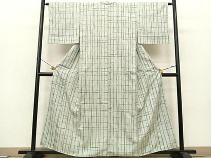 平和屋着物■上質なお召 格子柄 正絹 逸品 BAAR7299fw