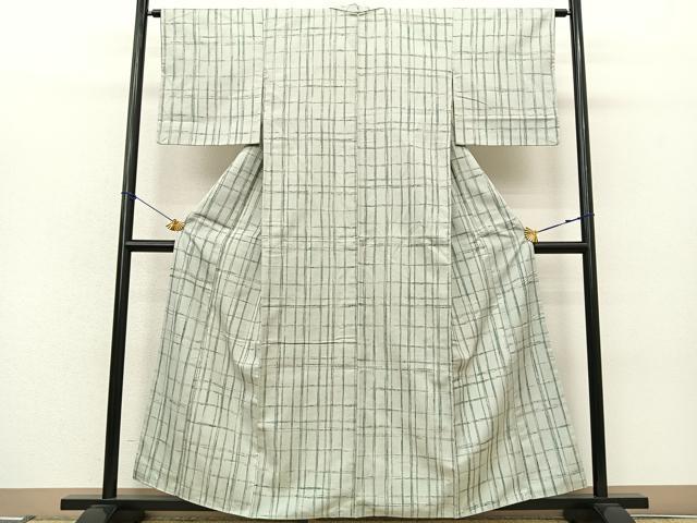平和屋着物■上質なお召 格子柄 正絹 逸品 BAAR7299fw