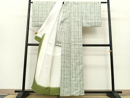 平和屋着物■上質なお召 格子柄 正絹 逸品 BAAR7299fw