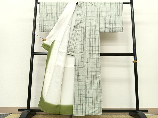 平和屋着物■上質なお召 格子柄 正絹 逸品 BAAR7299fw