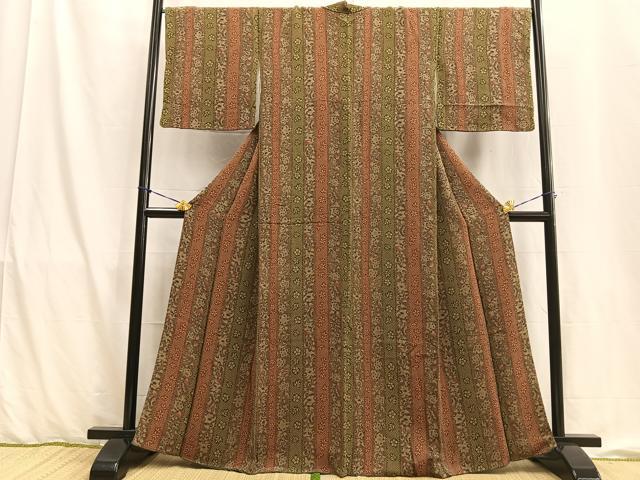 型染め はなさか爺 言葉遊び 縮緬 小紋 正絹 T-1914 型染め はなさか爺 言葉遊び 縮緬 小紋 正絹 T-1914（小紋