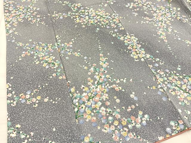 平和屋着物□上質な小紋 枝花文 暈し染め 金彩 正絹 逸品