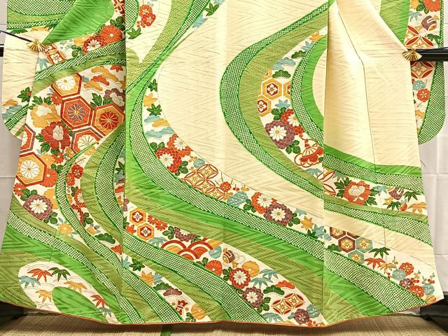 平和屋着物□豪華振袖 駒刺繍 松竹梅 流水花文 金彩 正絹 逸品