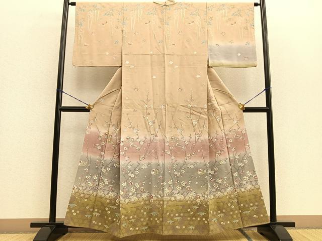 平和屋着物□訪問着 駒刺繍 鴛鴦枝花文 暈し染め 金彩