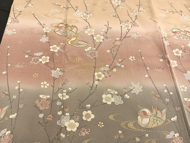 平和屋着物□訪問着 駒刺繍 鴛鴦枝花文 暈し染め 金彩