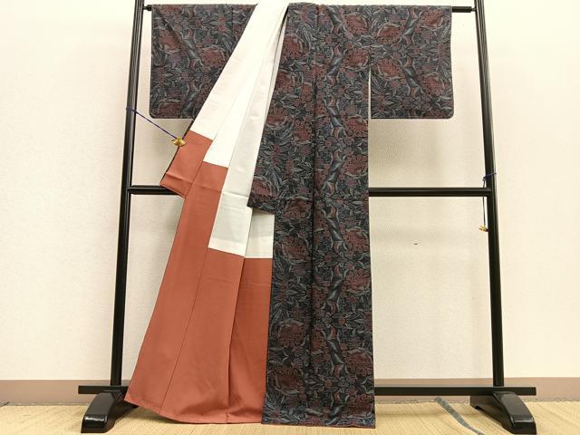 平和屋着物□本場大島紬 草花文 正絹 逸品 未使用 BAAR7448fw