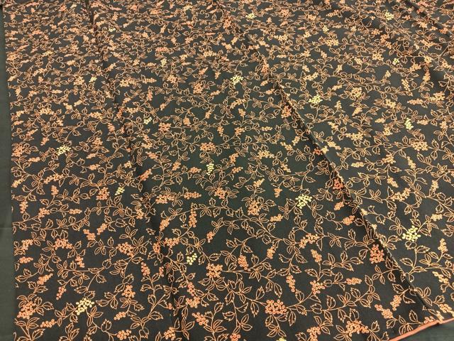 平和屋着物□上質な小紋 草花文 黒地 正絹 逸品 BAAR9311pk