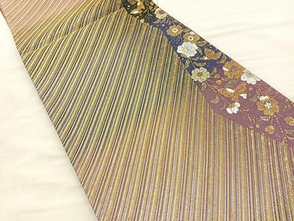 平和屋着物◎六通柄袋帯 車線花蝶文 金銀糸 正絹 逸品 BAAR9691cm