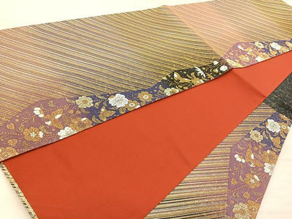 平和屋着物◎六通柄袋帯 車線花蝶文 金銀糸 正絹 逸品 BAAR9691cm