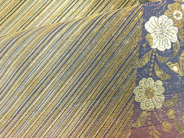 平和屋着物◎六通柄袋帯 車線花蝶文 金銀糸 正絹 逸品 BAAR9691cm