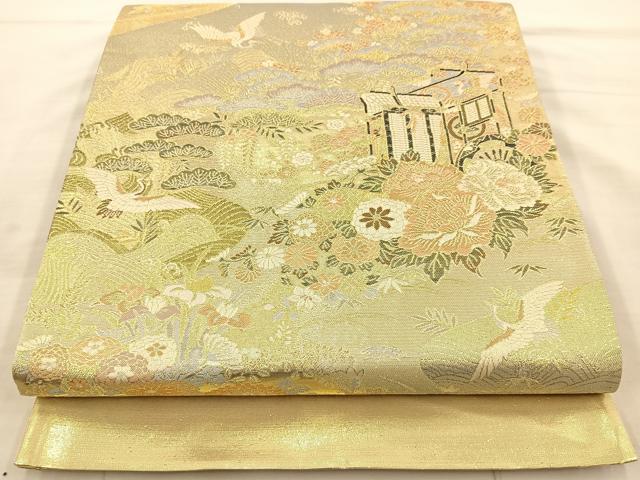 平和屋着物◎六通柄袋帯 御所車花文 金糸 正絹 逸品 BAAR9692cm