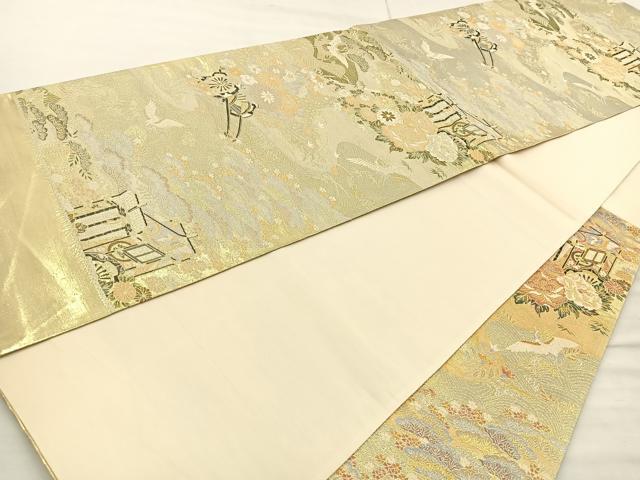平和屋着物◎六通柄袋帯 御所車花文 金糸 正絹 逸品 BAAR9692cm