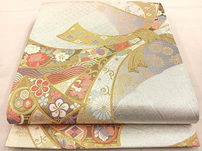 平和屋着物◎六通柄袋帯 唐織 束ね熨斗吉祥文 金銀糸 正絹 逸品 BAAR9693cm