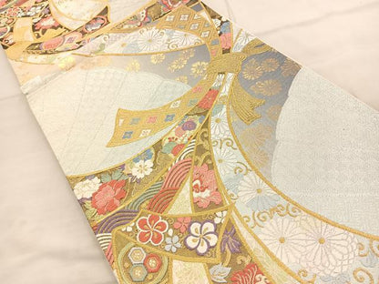平和屋着物◎六通柄袋帯 唐織 束ね熨斗吉祥文 金銀糸 正絹 逸品 BAAR9693cm