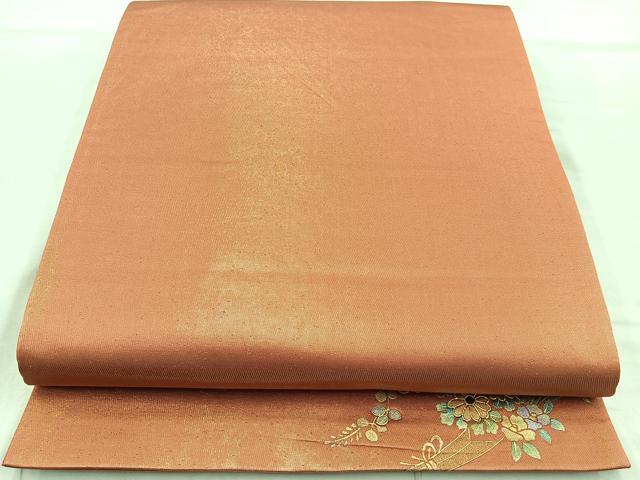 平和屋着物◎全通柄袋帯 螺鈿 草花文 ワンポイント 引箔 正絹 逸品 BAAR9695cm