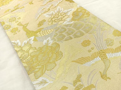 平和屋着物◎六通柄袋帯 花鳥文 金銀糸 正絹 逸品 BAAR9697cm