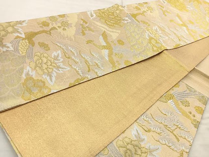 平和屋着物◎六通柄袋帯 花鳥文 金銀糸 正絹 逸品 BAAR9697cm