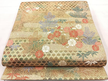 平和屋着物◎六通柄袋帯 唐織 松竹梅 金糸 正絹 逸品 BAAR9699cm