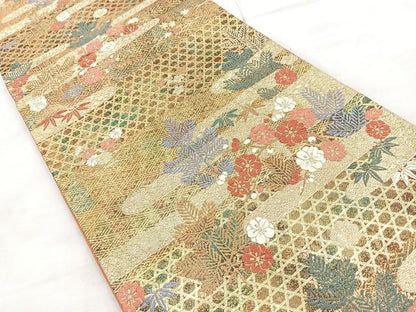 平和屋着物◎六通柄袋帯 唐織 松竹梅 金糸 正絹 逸品 BAAR9699cm