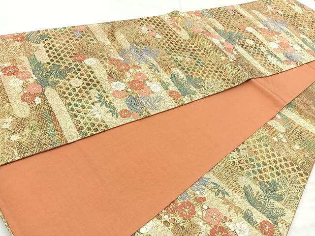 平和屋着物◎六通柄袋帯 唐織 松竹梅 金糸 正絹 逸品 BAAR9699cm