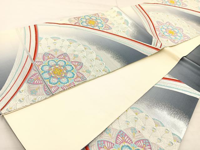 平和屋着物◎六通柄袋帯 孔雀羽花文 金銀糸 正絹 逸品 BAAR9701cm