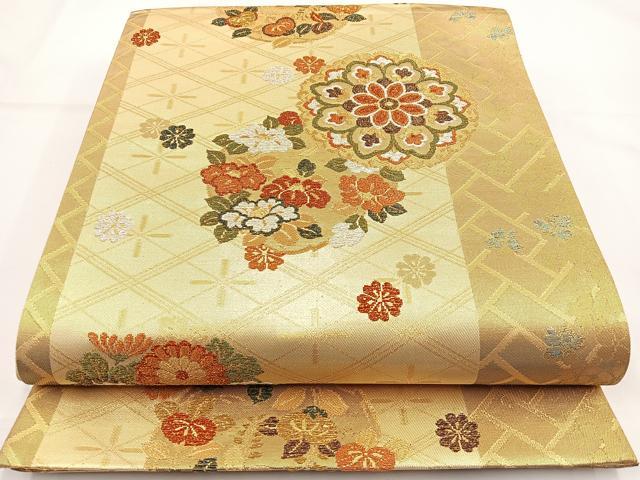 平和屋着物◎六通柄袋帯 花丸文 金銀糸 正絹 逸品 BAAR9711cm