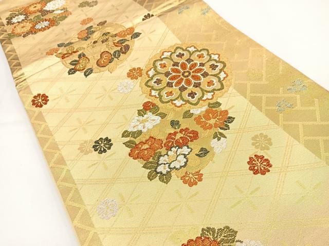 平和屋着物◎六通柄袋帯 花丸文 金銀糸 正絹 逸品 BAAR9711cm