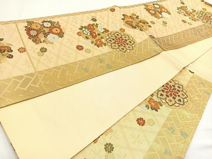 平和屋着物◎六通柄袋帯 花丸文 金銀糸 正絹 逸品 BAAR9711cm