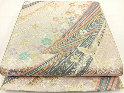 平和屋着物◎六通柄袋帯 舞蝶花文 金銀糸 正絹 逸品 BAAR9712cm