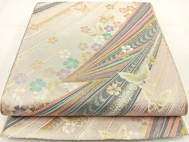 平和屋着物◎六通柄袋帯 舞蝶花文 金銀糸 正絹 逸品 BAAR9712cm