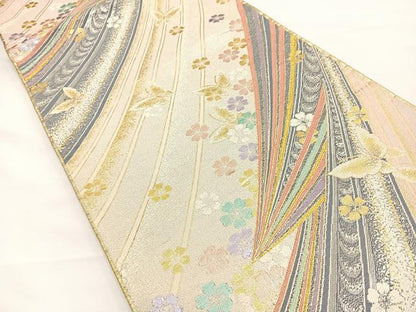 平和屋着物◎六通柄袋帯 舞蝶花文 金銀糸 正絹 逸品 BAAR9712cm