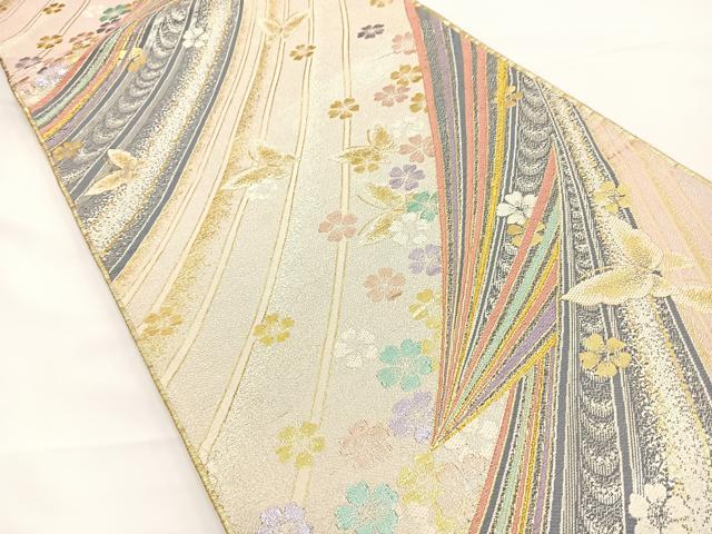 平和屋着物◎六通柄袋帯 舞蝶花文 金銀糸 正絹 逸品 BAAR9712cm