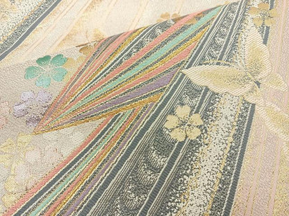 平和屋着物◎六通柄袋帯 舞蝶花文 金銀糸 正絹 逸品 BAAR9712cm