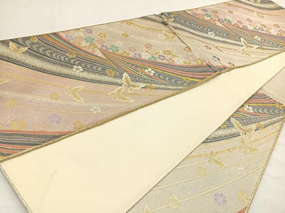 平和屋着物◎六通柄袋帯 舞蝶花文 金銀糸 正絹 逸品 BAAR9712cm