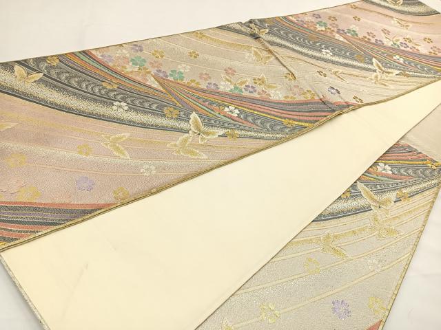 平和屋着物◎六通柄袋帯 舞蝶花文 金銀糸 正絹 逸品 BAAR9712cm