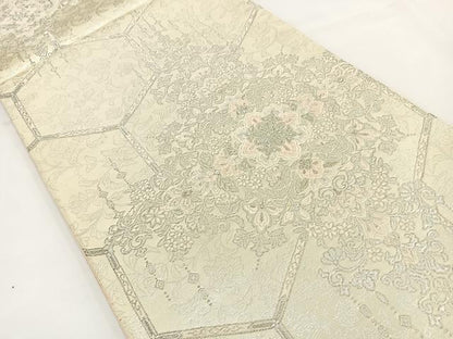 平和屋着物◎六通柄袋帯 唐織 吉祥華飾華文 銀糸 正絹 逸品 BAAR9715cm
