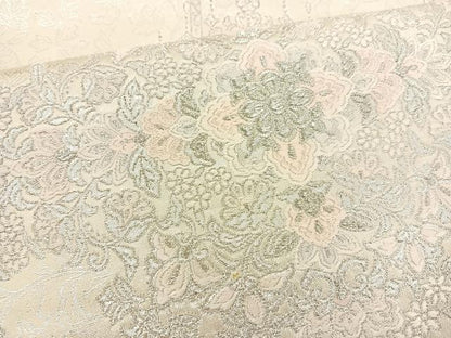 平和屋着物◎六通柄袋帯 唐織 吉祥華飾華文 銀糸 正絹 逸品 BAAR9715cm
