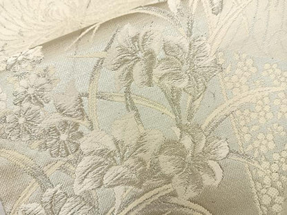 平和屋着物◎六通柄袋帯 唐織 草花文 乱菊 銀糸 正絹 逸品 BAAR9718cm