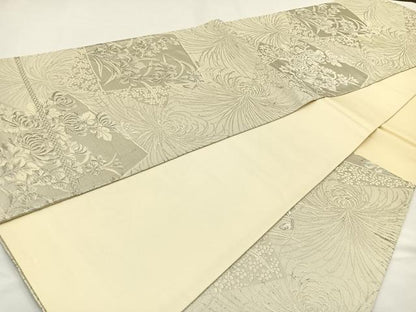 平和屋着物◎六通柄袋帯 唐織 草花文 乱菊 銀糸 正絹 逸品 BAAR9718cm