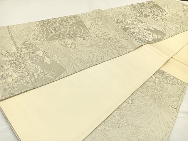 平和屋着物◎六通柄袋帯 唐織 草花文 乱菊 銀糸 正絹 逸品 BAAR9718cm