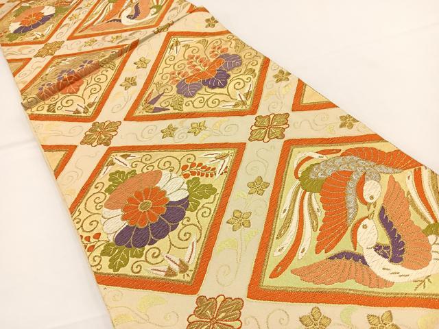 平和屋着物◎六通柄袋帯　花鳥菱文　金糸　正絹　逸品　BAAR9719cm