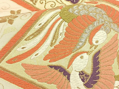 平和屋着物◎六通柄袋帯　花鳥菱文　金糸　正絹　逸品　BAAR9719cm
