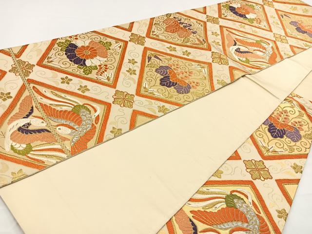 平和屋着物◎六通柄袋帯　花鳥菱文　金糸　正絹　逸品　BAAR9719cm