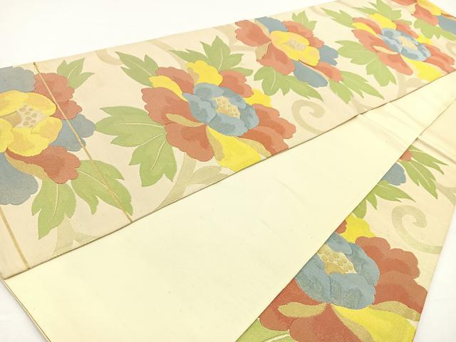 平和屋着物◎六通柄袋帯 牡丹 金糸 正絹 逸品 BAAR9721cm